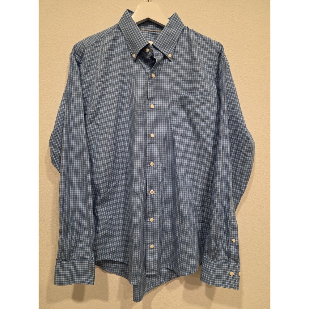 Peter Millar Blue Plaid Button Down Casual Dress Shirt Men's L